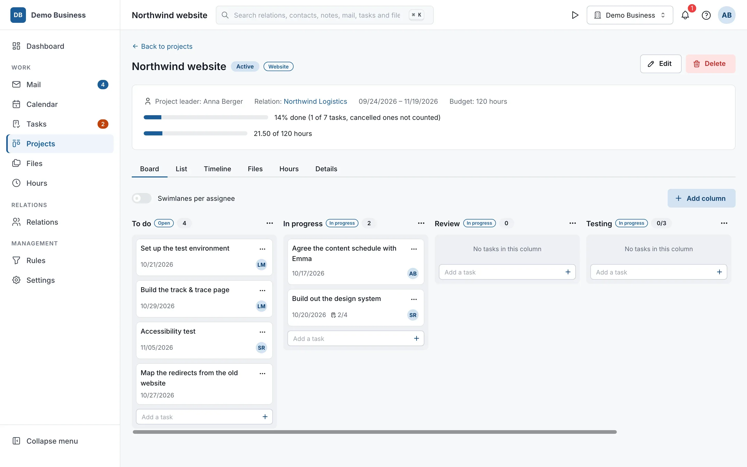 Tasks and projects – Business