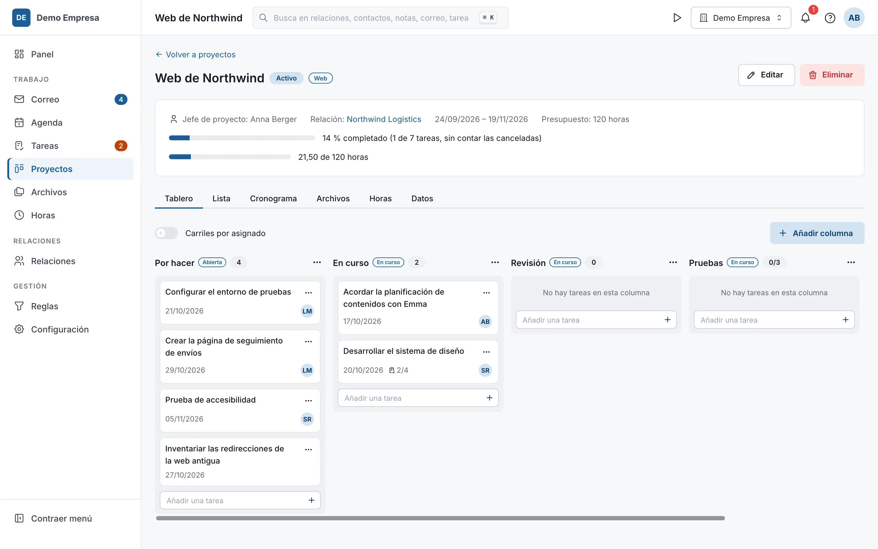 Tareas y proyectos – Empresas